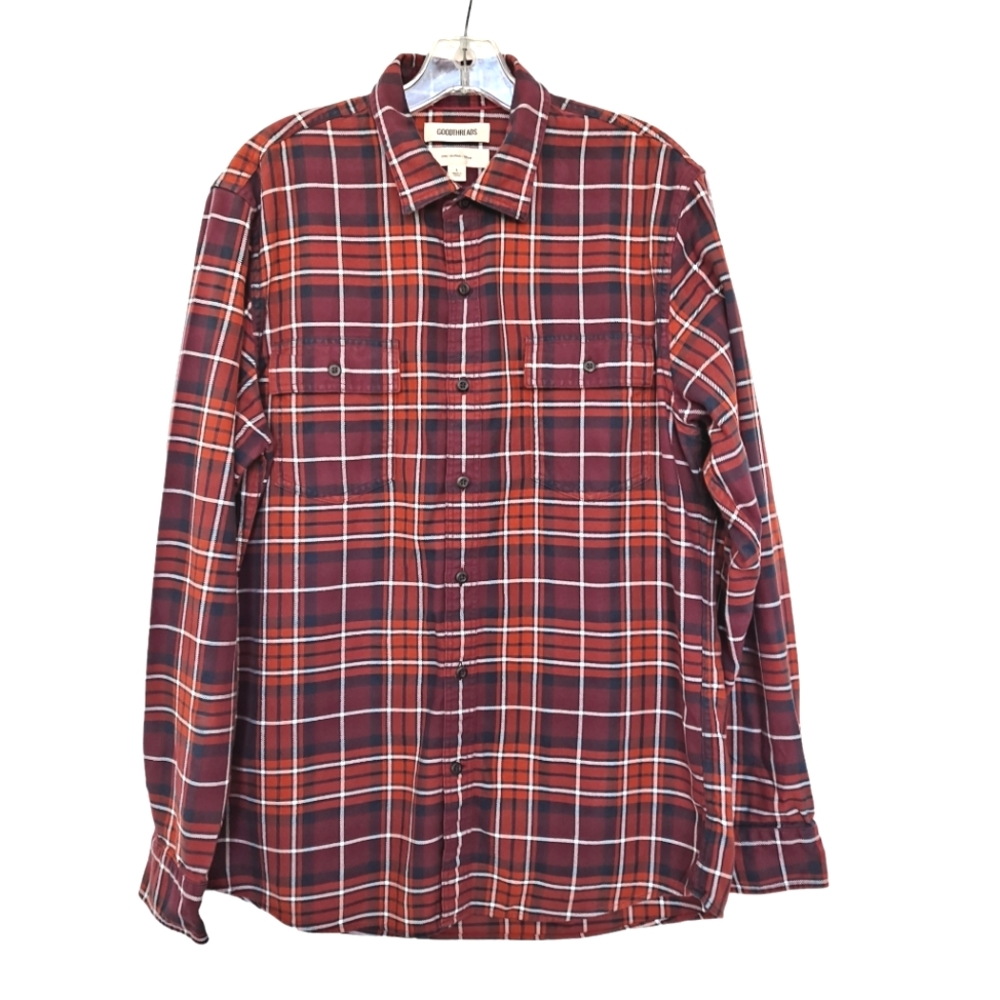 Goodthreads Plaid Slim Fit Red Blue White Flannel Shirt Long Sleeves szL